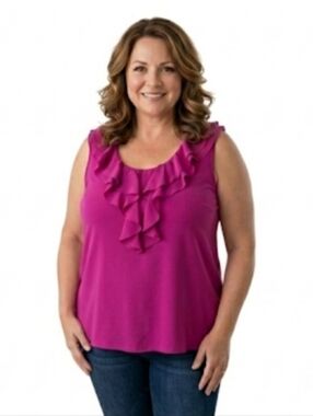 "Dressbarn" Women's (18/20) Very Pretty Pink Ruffled Top Like New!